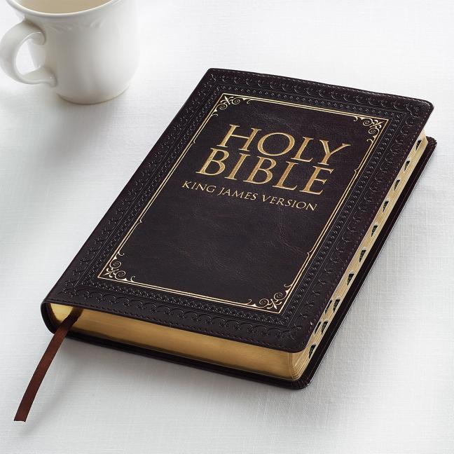 Item #504298 KJV Holy Bible, Thinline Large Print Bible, Brown Faux Leather Bible w/Thumb Index...