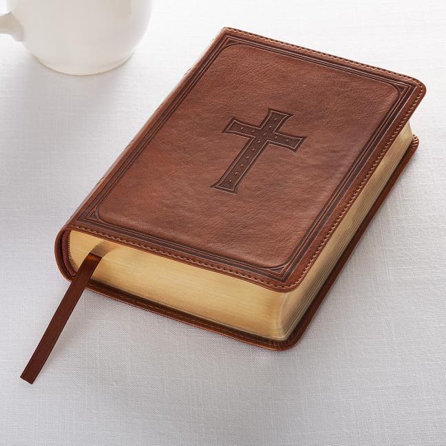 Item #532636 KJV Holy Bible, Large Print Compact Bible, Tan Faux Leather Bible w/Ribbon Marker,...