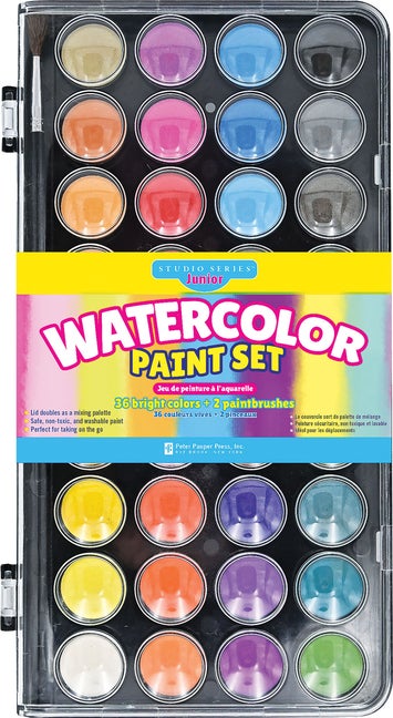 Item #570356 Studio Series Junior Watercolor Paint Set (set of 36 colors with 2 paint brushes)....